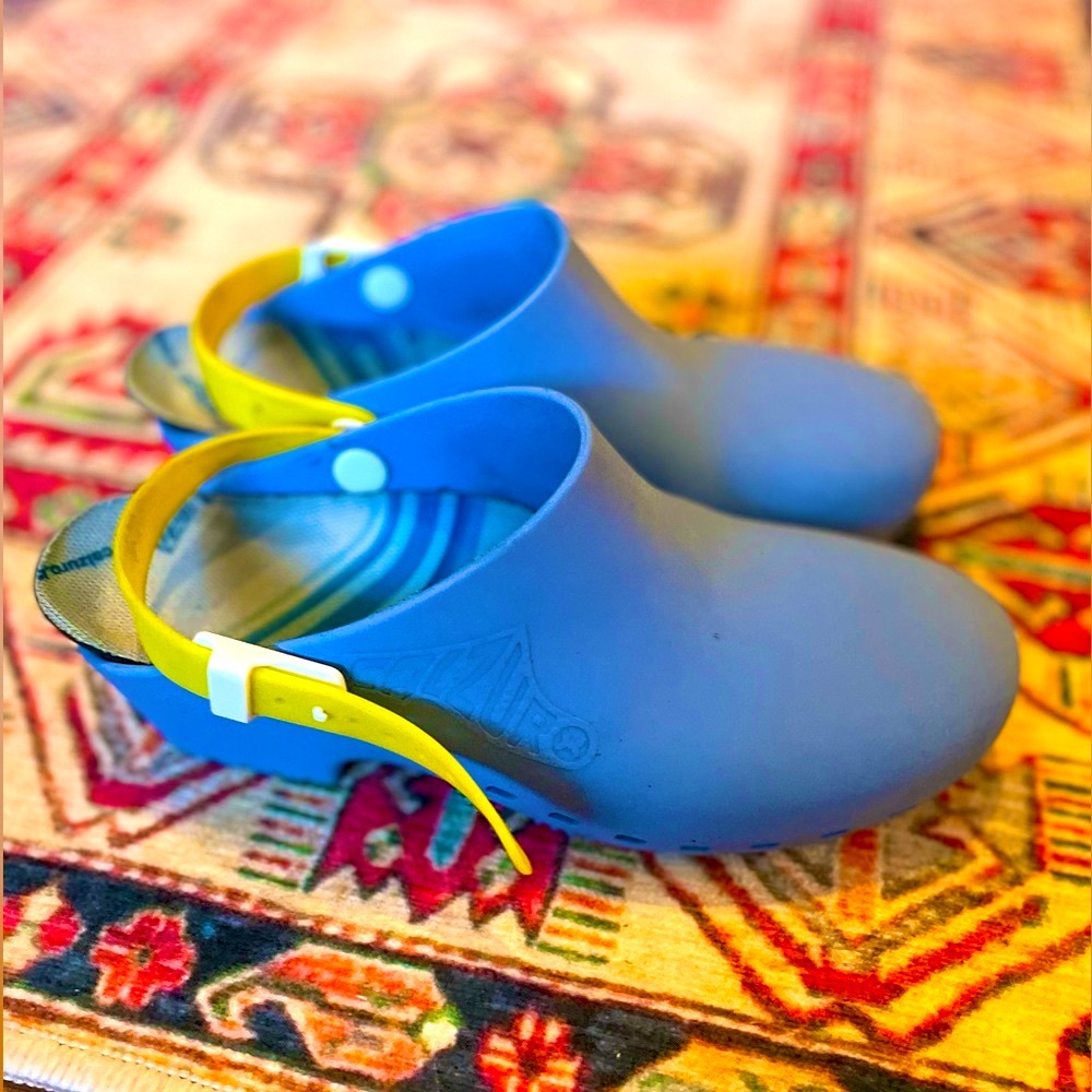 Blue and Yellow Women's Mules
